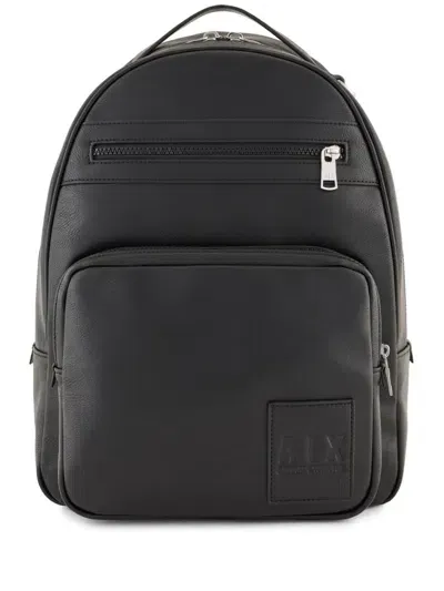 Armani Exchange Zipped Logo Patch Backpack In Black