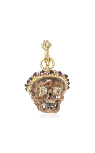 Armenta Skull Enhancer 14k Rose Gold And Sterling Silver Enamel Charm In Nude