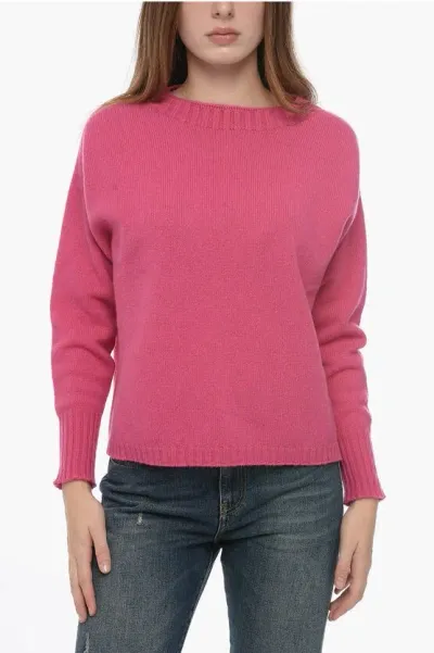 Arovescio Virgin Wool And Cashmere Crewneck Sweater With Ribbed Detail In Pink