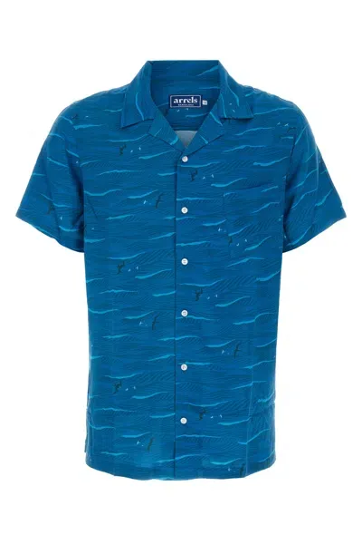 Arrels Camp Collar Shirt-m Nd  Male In Blue