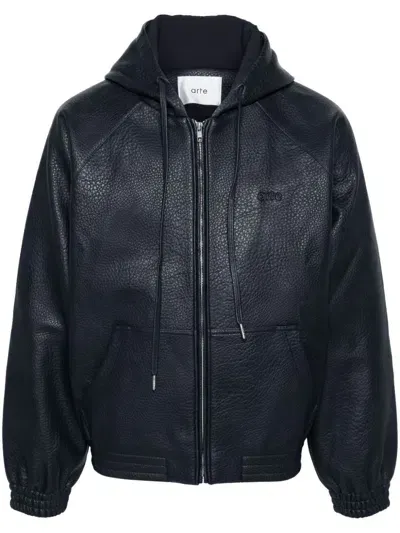 Arte Hooded Faux-leather Jacket In Navy