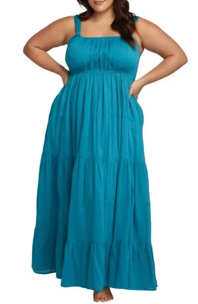 Artesands Resort Wear Cotton Cover-up Maxi Sundress In Teal