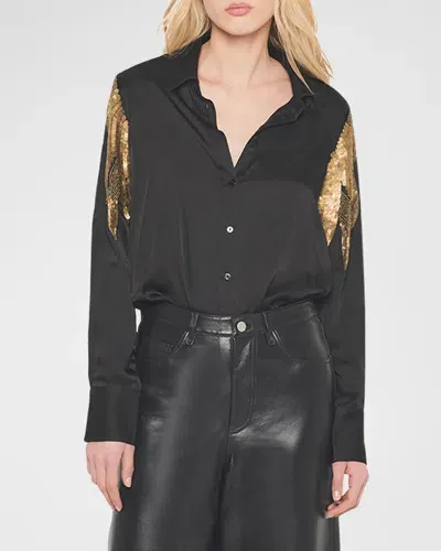 As By Df Collins Embellished Button-front Blouse In Black