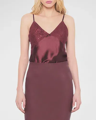 As By Df Dixie Lace Satin Cami In Decadent Wine