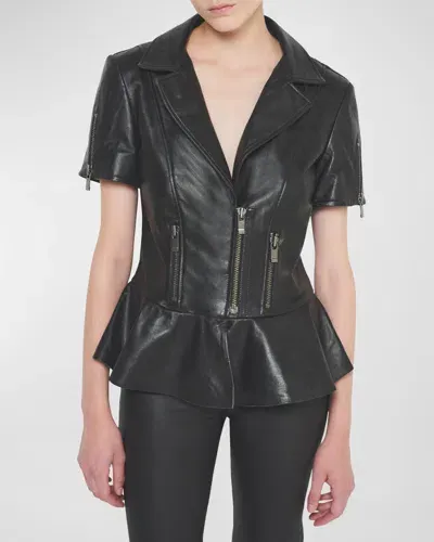 As By Df Kat Upcycled Leather Peplum Jacket In Black