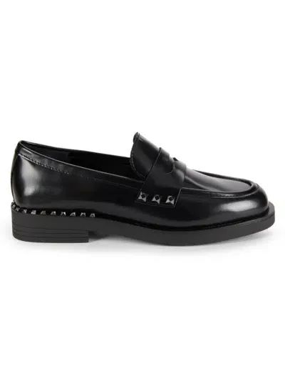 Ash Whisper Studs Leather Loafer In Black