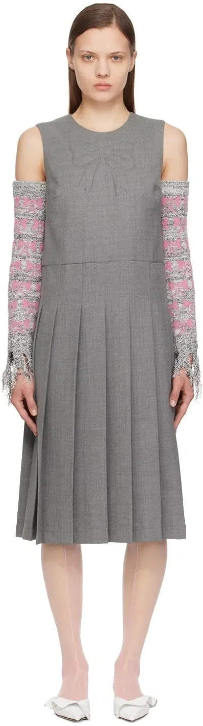 Ashley Williams Gray 3d Bow Midi Dress In Grey Wool