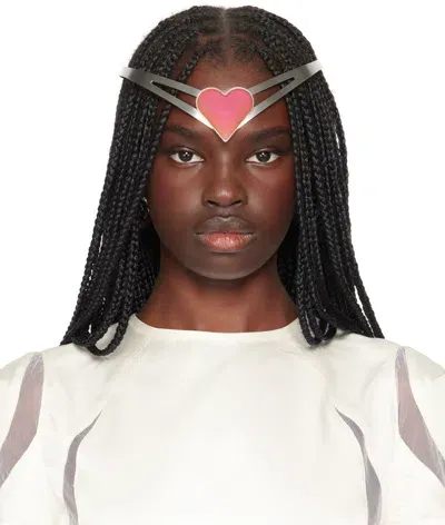 Ashley Williams Ssense Exclusive Silver Heart Headband In Silver/pink