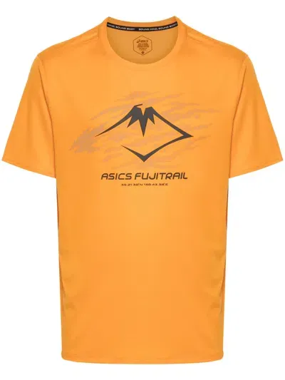 Asics Fujitrail Logo-print T-shirt In Orange