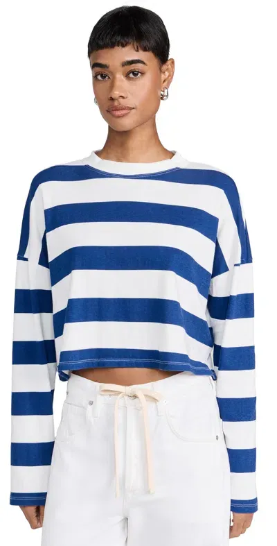 Askk Ny Printed Cropped Long Sleeve Top Cobalt Thick Stripe