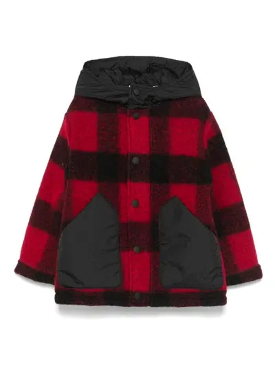 Aspesi Kids' Check Print Wool Blend Cloth Jacket In Red/black