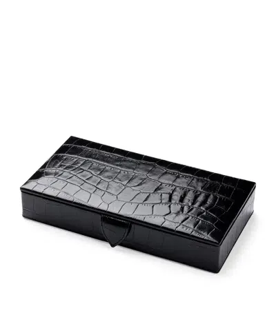 Aspinal Of London Croc-embossed Leather Cufflink Box In Black