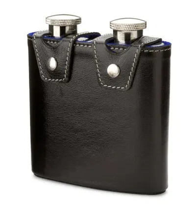 Aspinal Of London Double Leather Hip Flask In Black