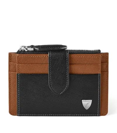 Aspinal Of London Leather Zip-up Card Holder In Black