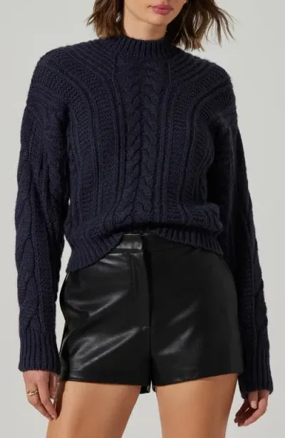 Astr The Label Laverne Lace-up Back Sweater In Navy