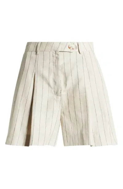 Astr The Label Preston Pinstripe Linen Shorts In Natural Black Stripe