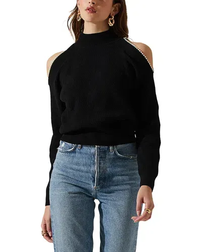 Astr The Label Tori Embellished Cold Shoulder Sweater In Black