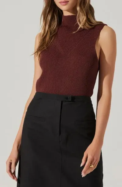 Astr The Label Zea Sleeveless Funnel Neck Rib Sweater In Mulberry