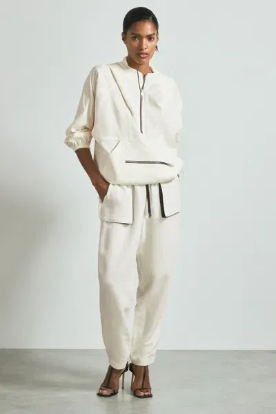 Atelier Linen Blend Hooded Sports Jacket In White