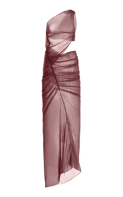 Atlein Cutout Ruched-jersey One-shoulder Gown In Burgundy