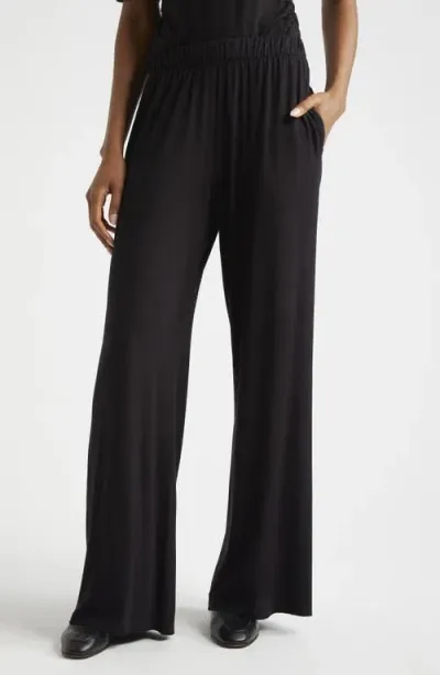 Atm Anthony Thomas Melillo Matte Jersey Pull-on Wide Leg Pants In Black