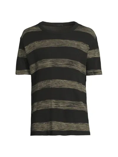 Atm Anthony Thomas Melillo 2x1 Rib With Sunbleached Stripe Short Sleeve Crew Neck Tee In Black