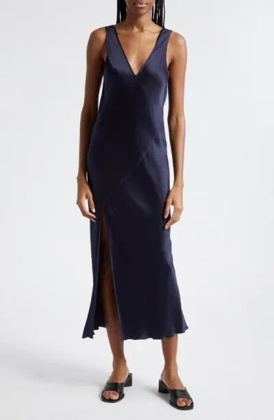 Atm Anthony Thomas Melillo Silk Charmeuse Bias Sleeveless Midi Dress In Ink