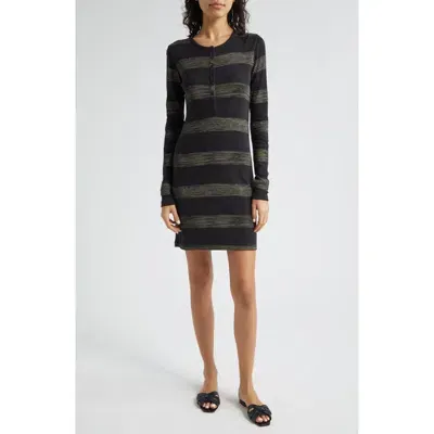 Atm Anthony Thomas Melillo Stripe Long Sleeve Cotton Rib Dress In Black