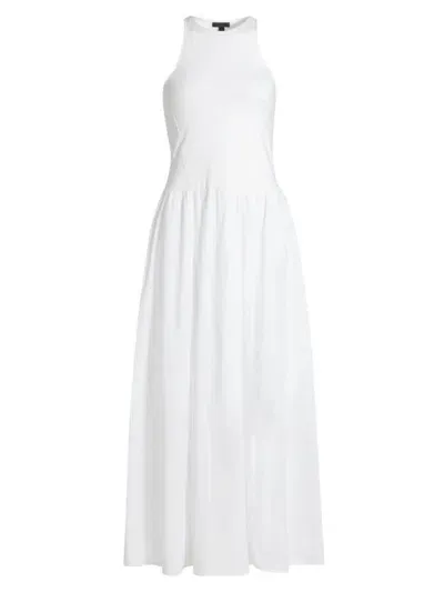 Atm Anthony Thomas Melillo Pima Cotton Mixed Media Sleeveless Maxi Dress In White