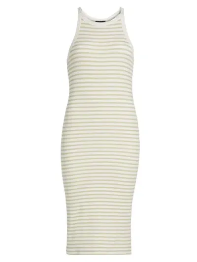 Atm Anthony Thomas Melillo Women's Rib-knit Stripe Tank Midi-dress In Chalk Morning Mist