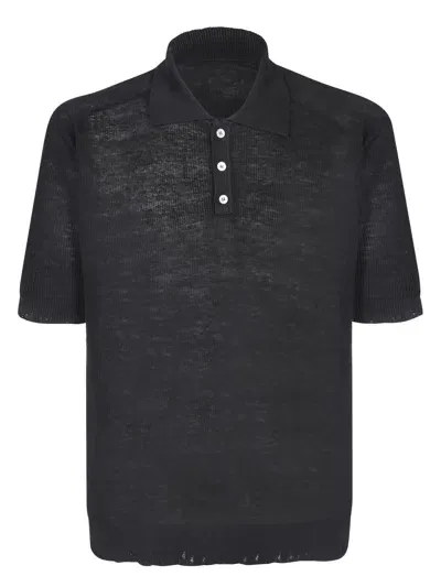 Atomo Factory Black Linen Cotton Polo By