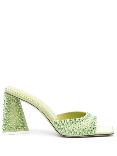 Attico Mini Devon 85mm Rhinestone-embellished Mules In Green