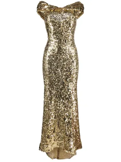 Atu Body Couture Sequin-embellished Maxi Dress In Gold