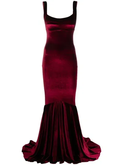 Atu Body Couture Velvet Mermaid Gown In Red