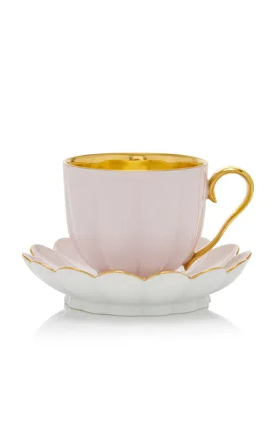 Augarten Wien Porcelain Coffee Cup And Saucer In Pink