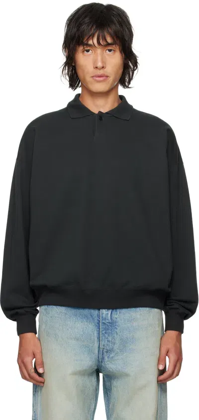 Auralee Black Pima Light Sweat Polo In Ink Black