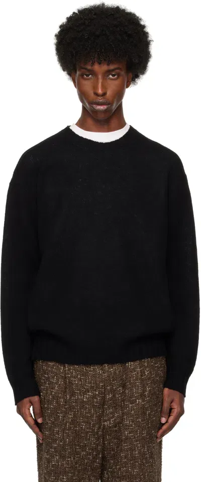 Auralee Black Shetland Wool Cashmere Knit Sweater