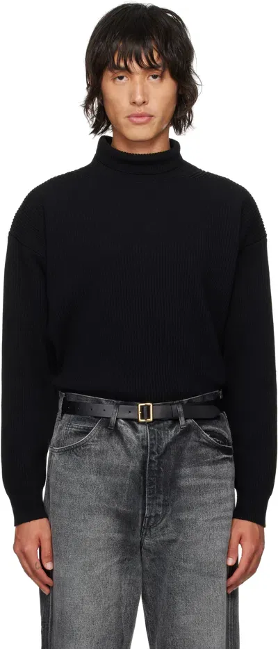 Auralee Black Super Fine Wool Turtleneck