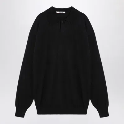 Auralee Blend Polo Jumper In Black