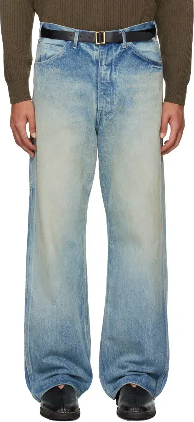 Auralee Blue Selvedge Faded Heavy Painter Jeans In Faded Indigo