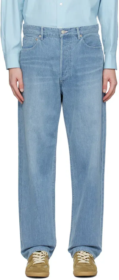 Auralee Blue Wide Jeans In Light Indigo