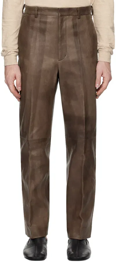 Auralee Brown Heavy Lamb Leather Pants In Dark Brown