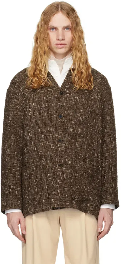 Auralee Brown Homespun Tweed Blazer In Dark Brown Tweed