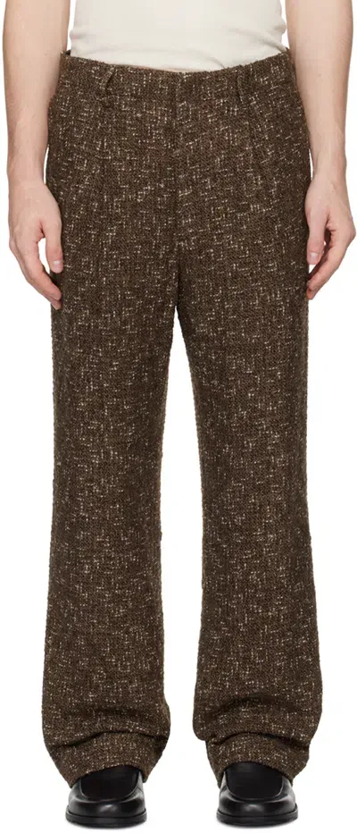 Auralee Brown Homespun Tweed Trousers In Dark Brown Tweed