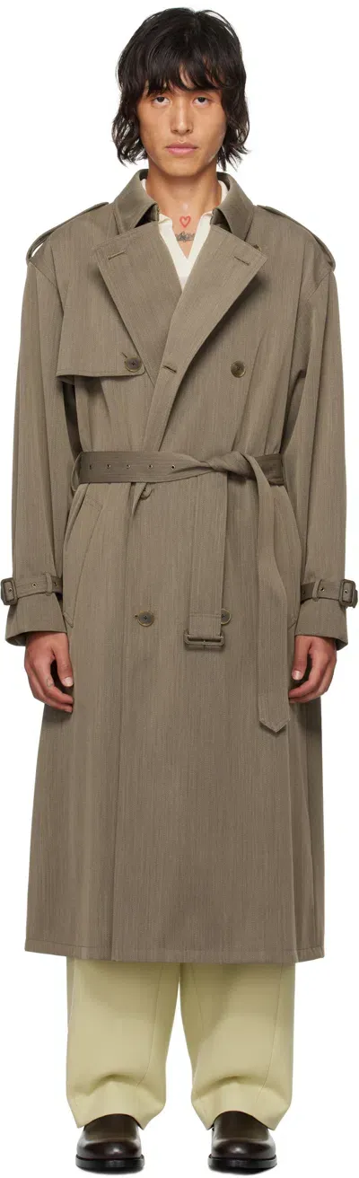 Auralee Brown Wool Cavalry Twill Laminate Trench Coat In Olive Brown