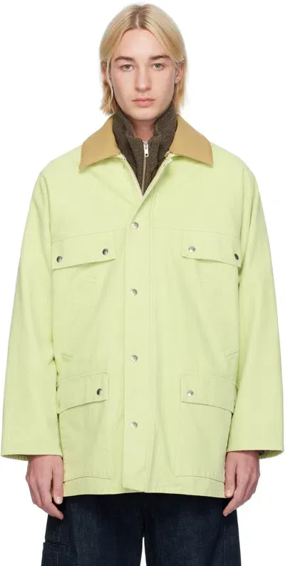 Auralee Green Canvas Hunting Jacket In Lime Green