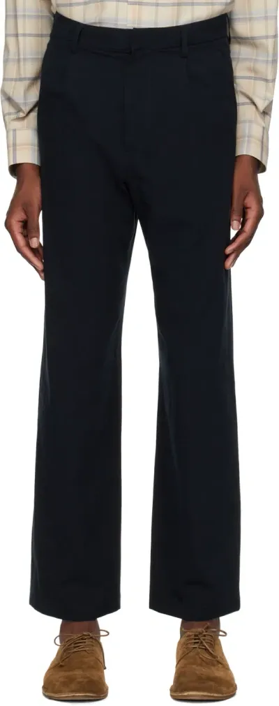 Auralee Navy Hard Twist Trousers In Dark Navy