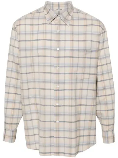 Auralee Checked Wool Shirt In Neutrals