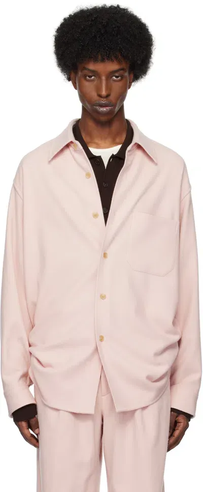 Auralee Pink Brushed Super Fine Wool Flannel Shirt In Light Pink