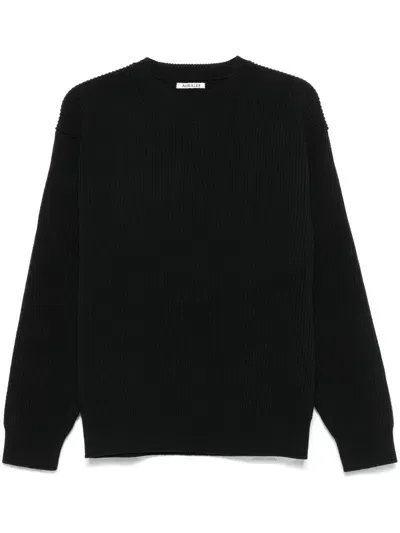 Auralee Ribbed-knit Wool Sweater In Black